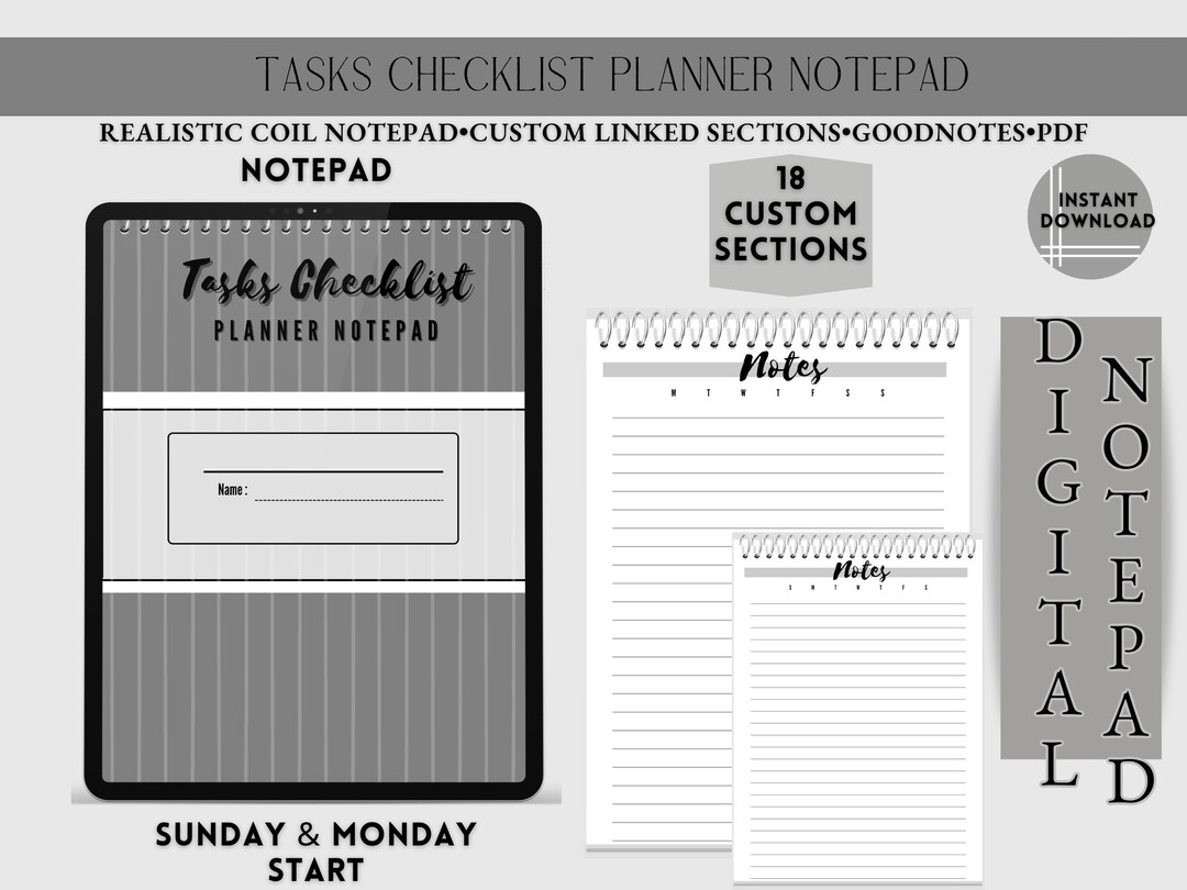 Digital Tasks Checklist Notepad: Goodnotes Planner (PDF Download) - Etsy