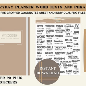Planner Word Texts and Phrases | Planner Words| Digital Planner Stickers| Everyday Planner Words Stickers| Digital Stickers| Goodnotes |PNGS