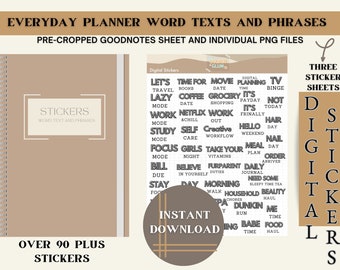 Pegatinas de palabras del planificador diario: Frases digitales, Goodnotes PNG (Descarga digital)