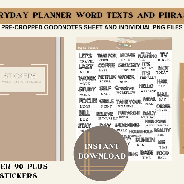 Planner Word Texts and Phrases | Planner Words| Digital Planner Stickers| Everyday Planner Words Stickers| Digital Stickers| Goodnotes |PNGS