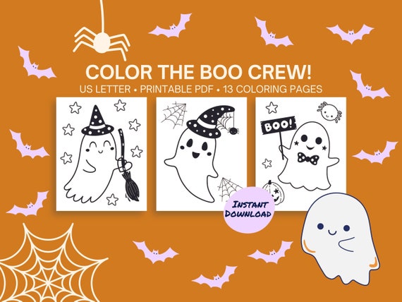 Printable Halloween Ghost Coloring Pages Instant Download, Halloween Coloring Sheets Digital Download, Preschool Halloween Activity