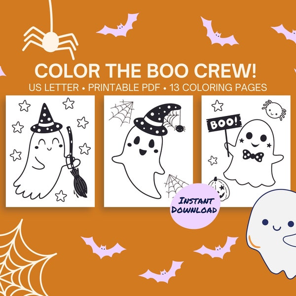 Printable Halloween Ghost Coloring Pages Instant Download, Halloween Coloring Sheets Digital Download, Preschool Halloween Activity