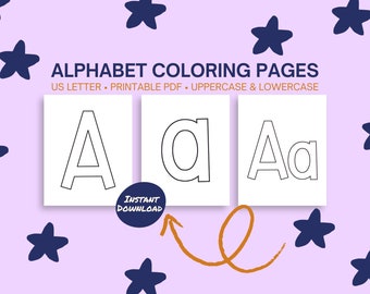 Printable Alphabet Coloring Pages, Alphabet Instant Digital Download, Preschool Alphabet Printable Activity, ABC Coloring Activity Pages