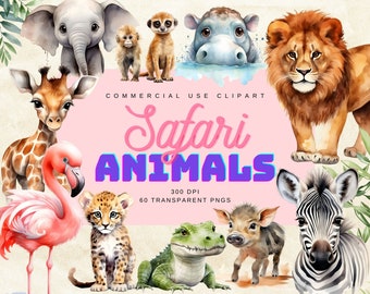 Safari Animals Watercolor Clipart Bundle