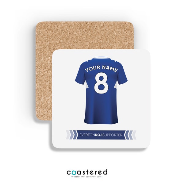 Personalised Everton Fc Coaster | Everton Fan Shirt Theme Coaster | Football Fan | Birthday Christmas Fathers Day | Gift For Him