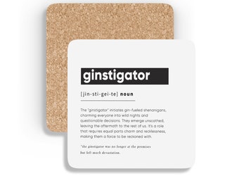 Ginstigator Definition Coaster | Gin Alcoholic Drink Dictionary Definition | Funny Coaster Gift | Friend Bestie Him Her | Fun New Home Decor