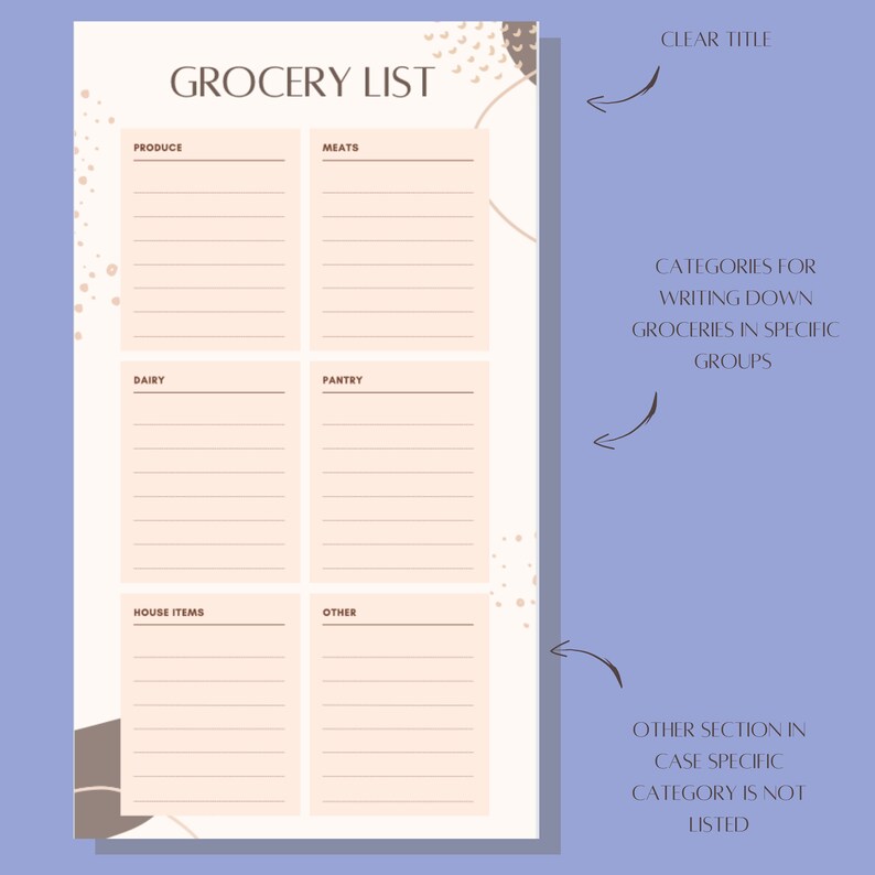 Grocery List/ Daily Meal Plan/ Weekly Meal Plan/ Recipe List Template