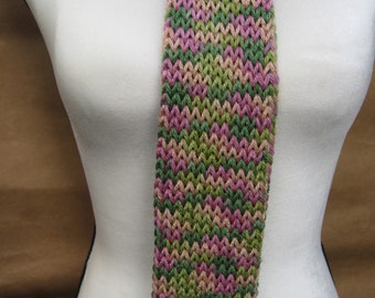 Hand Made knitted Women's Scarf Pink Green Rose Garden