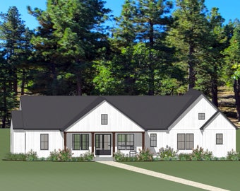 Modern Farmhouse House Plan - 2400 Sqft - 3 Bedroom - Master Ensuite, Walk in Pantry with Prep Kitchen, Fireplace and 2 Car Garage  H7