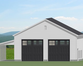 RV Trailer Garage Plan, 4 Car - 50&#39; x 40&#39; with double 14&#39; Doors on each end- Blueprint Construction Floor Plan (G6)