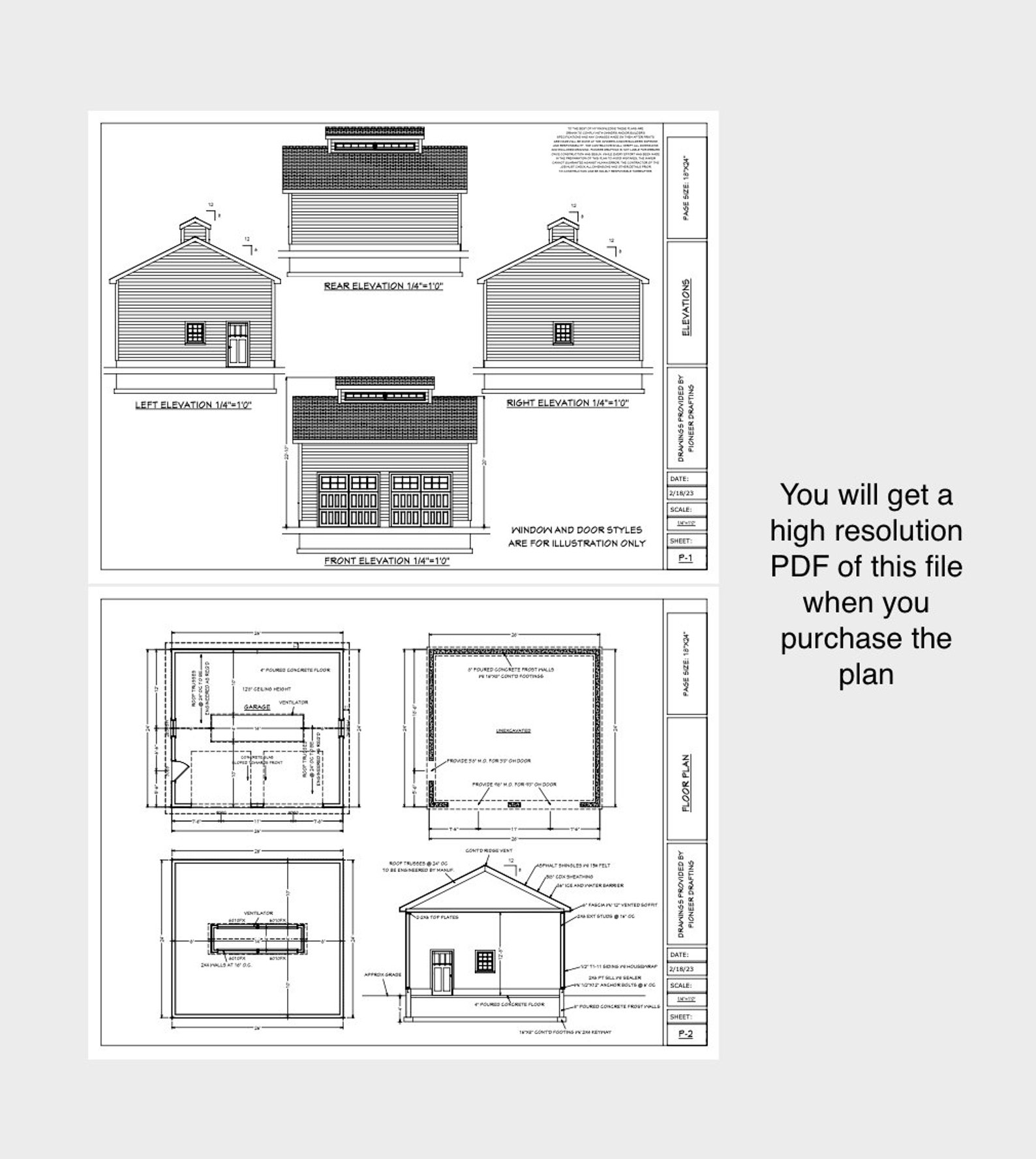 2 Car Garage Plan Blueprint With Cupola 26' X 24' Etsy