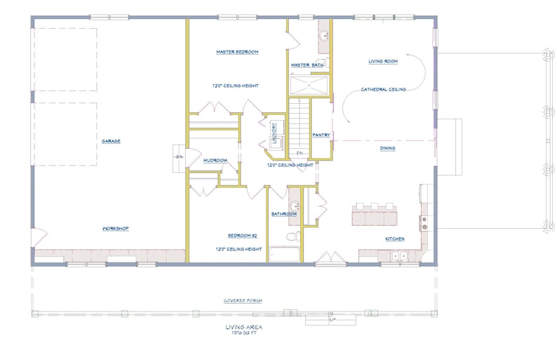 Barndominium House Plan Luxury Barndominium Ranch with 2 Bedrooms 1500 sqft Floorplan H11 image 4