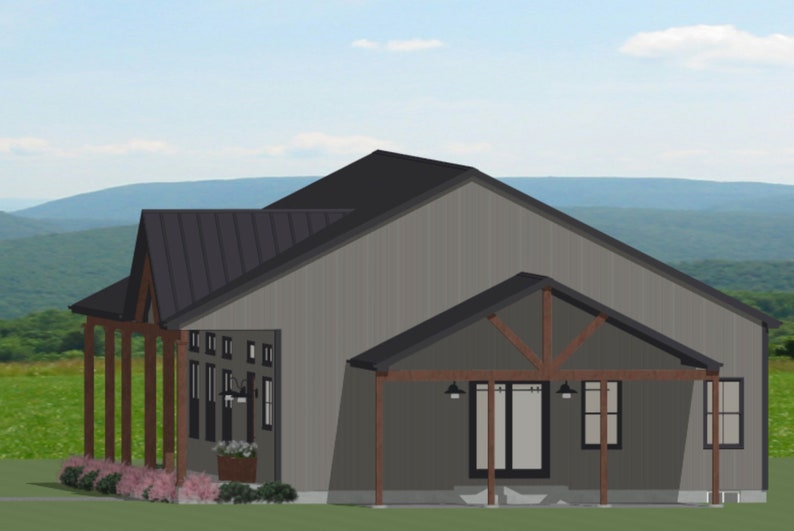 Barndominium House Plan Luxury Barndominium Ranch with 2 Bedrooms 1500 sqft Floorplan H11 image 2