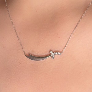 14K Gold Cz Sword Necklace - Minimalist Side Sword Necklace- Cz Sword Necklace For Women- Sword Jewelry- Wedding Gift - Birthday Gift