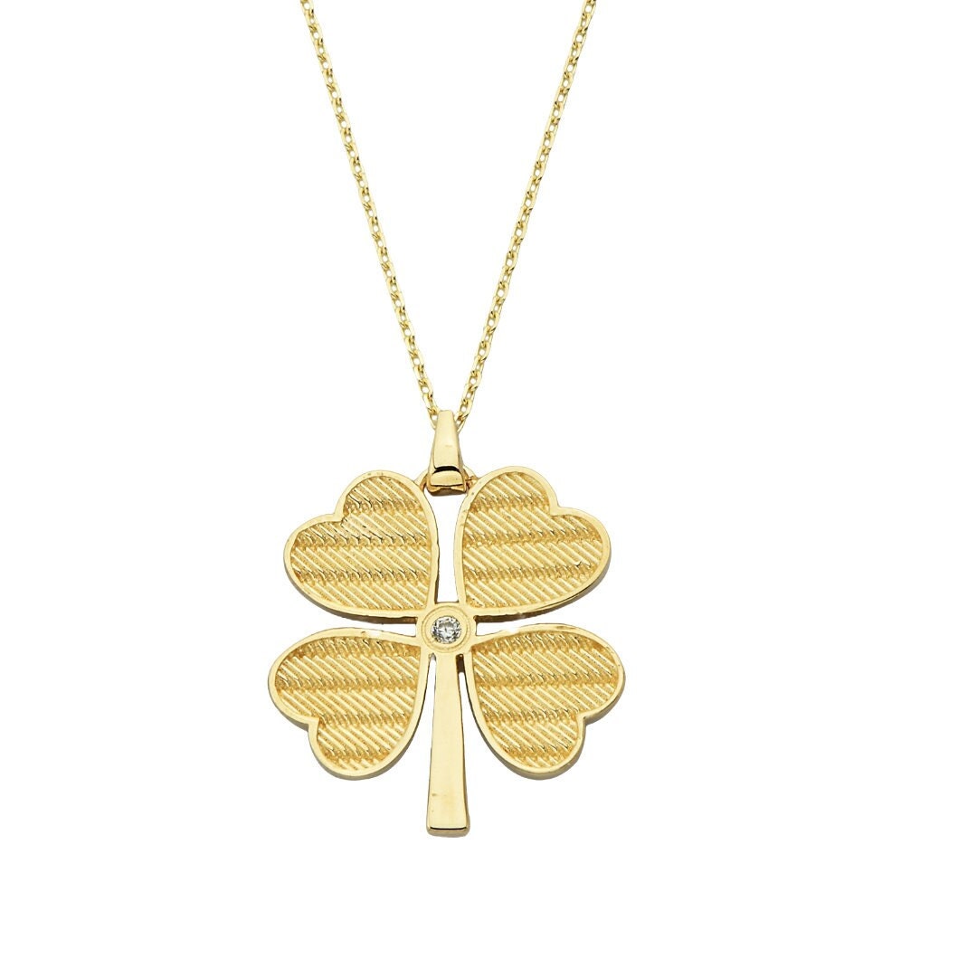 14K Gold Clover Necklace Four Leaf Clover Necklace Pendant Etsy