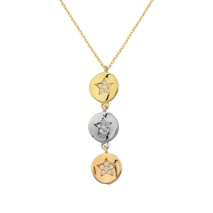 Triple Color Star Layering Necklace - 14K Gold 3 Stars Necklace - Three Color Star Necklace- Star Jewelry- Anniversary Gift-Christmas Gift