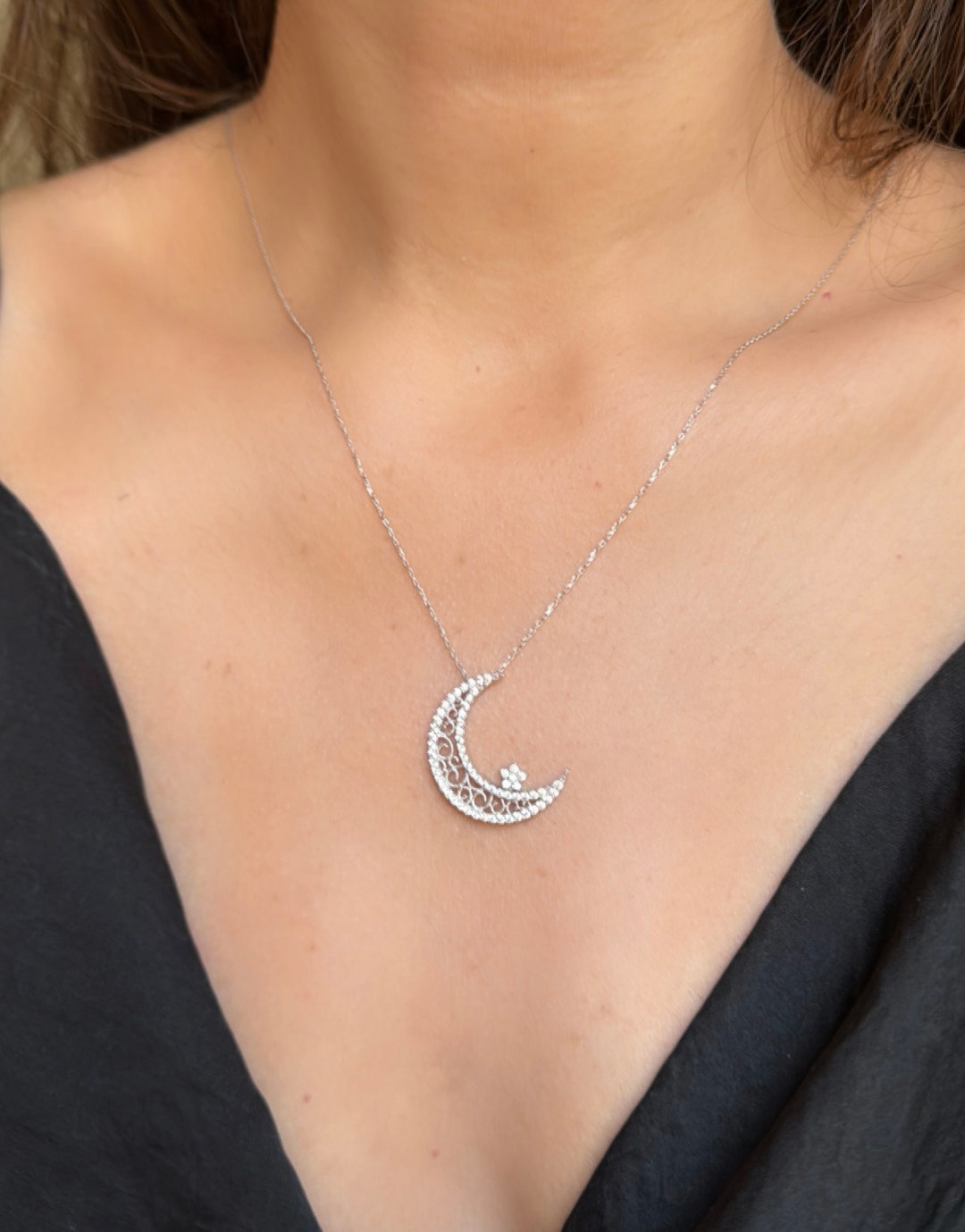 Moon Star Necklace - Zirconia Gold