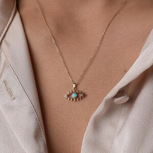 14K Gold Cz Evil Eye Necklace-  Turquoise  Evil Eye Protection Necklace For Women -December Birthday Gift- Evil Eye Jewelry- Christmas Gift