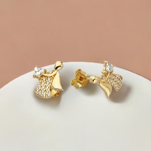 14K Gold Angel Stud Earrings/ Angel Stud Earrings For Women/Small Stud Earrings/  Pave Angel Stud Earrings/ Birthday Gift/ Christmas Gift