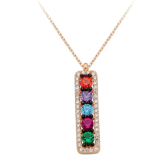 14K Gold Color Stone Family Necklace Custom 5 Birthstones Family