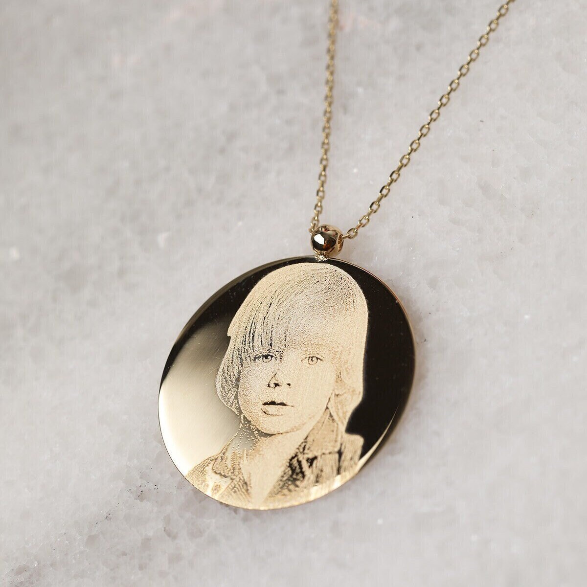 14K Gold Photo Engraved Necklace Personalized Photo Picture Necklace Dainty Disc Photo Engraving Necklace Christmas Gift Personalized Gift Etsy