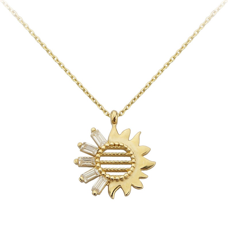 14K Real Gold Sun Necklace/ Sunshine Necklace for Women - Etsy