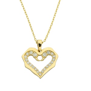 14K Gold Couple Cz Swan Heart Necklace - Dainty Swan Lover&#39;s Jewelry - Anniversary Gift - Swan Couple Animal Jewelry- Birthday Gift For Her