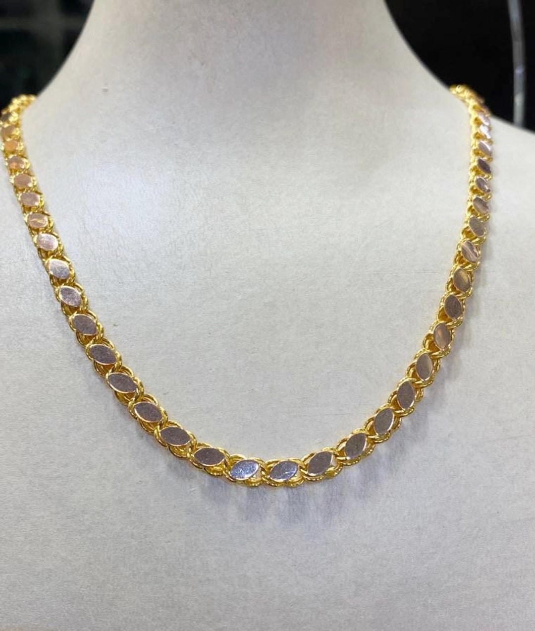 14K Gold Mirrored Sparkle Chain Necklace/ 14K Gold Specialty Chain/ Sequin Shiny Chain Gold