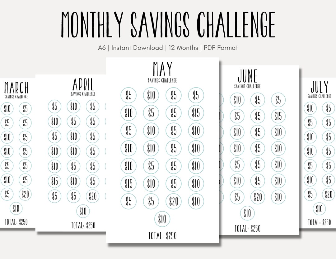 12 Month Monthly Budget Savings Challenge january December Etsy