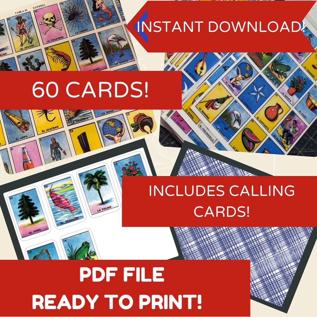 Printable Mexican Loteria Game Cards 60 Card Set With Calling Cards PDF ...