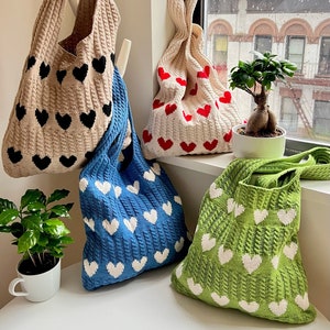 Heart Tote Bag | Crochet Hearts Shoulder Bag
