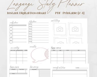 Digitale taalstudieplanner, taalstudiedagboek, afdrukbaar taaltracker, taalleerplanner, studiedagboek