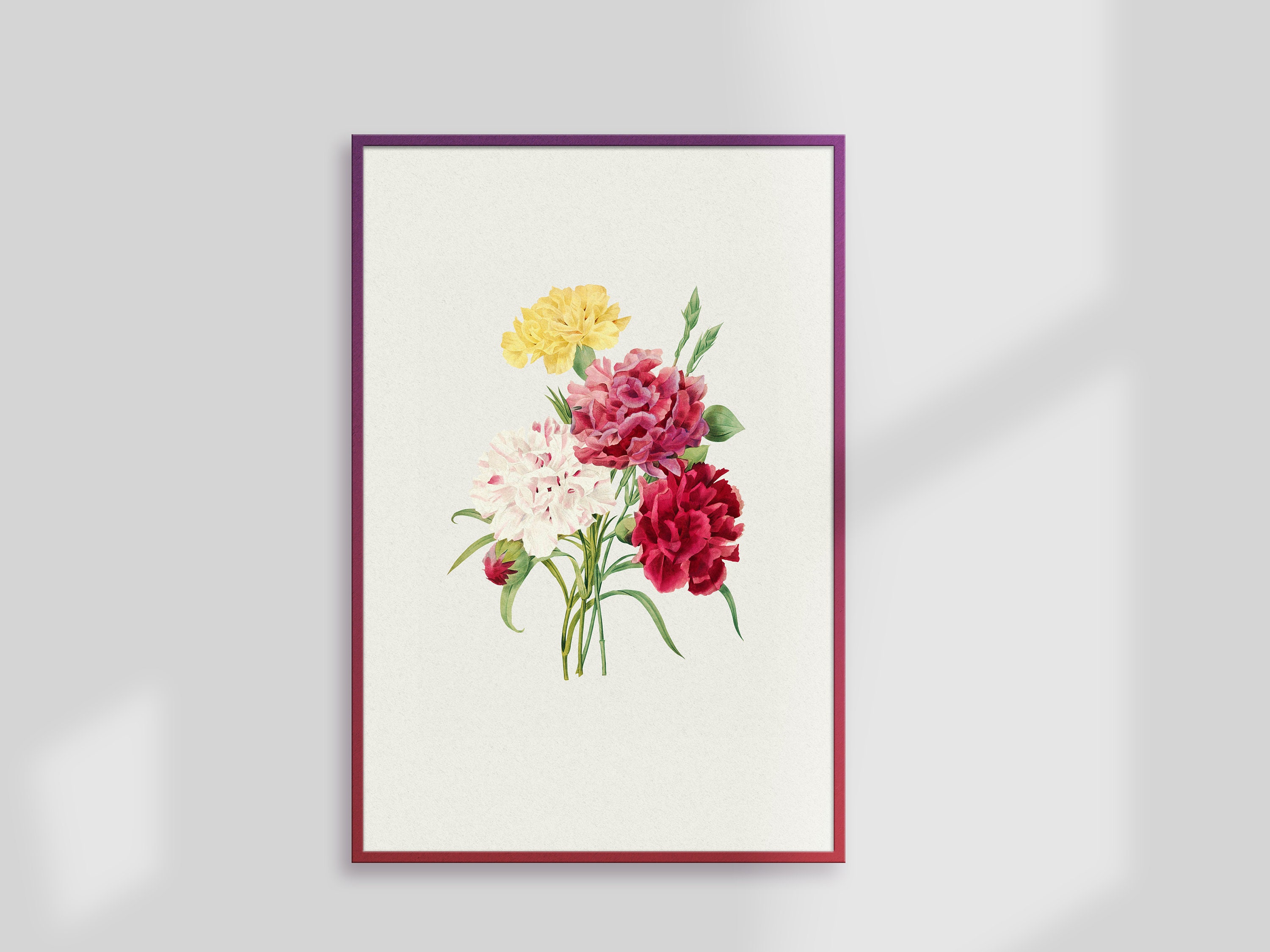 Carnation Flowers, Red Flowers, Wall Art Prints, Wall Decor, Watercolor