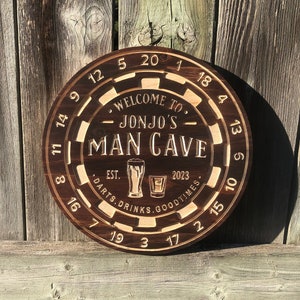 Custom Bar Sign | Personalized Wood Sign | Wooden Bar Sign | Custom Engraved Wood Sign | Engraved Dartboard Mancave Sign, Rustic Wooden Sign