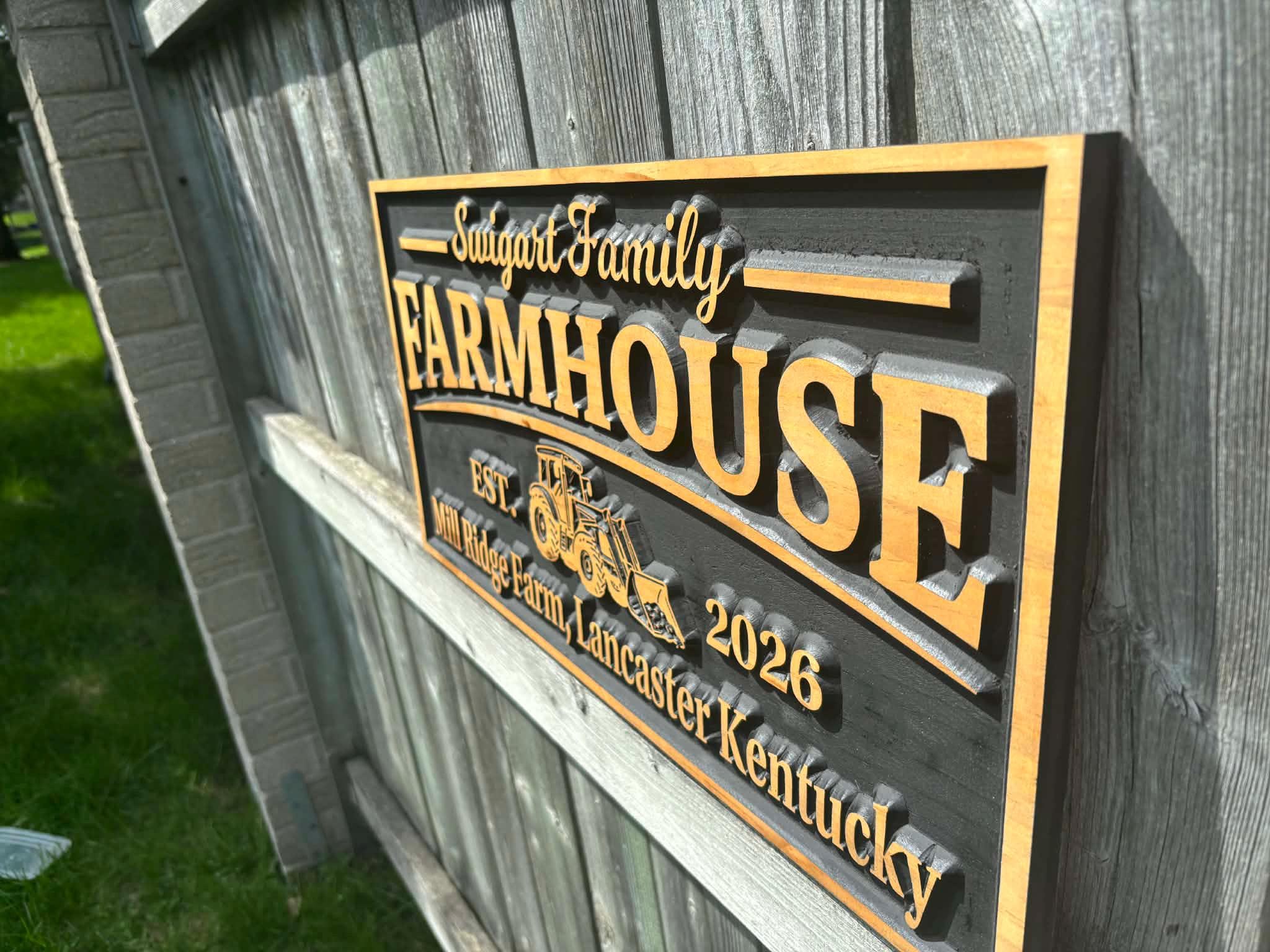 Custom Wood Farmhouse Sign Personalized Farm Sign With Tractor Wall Art ...