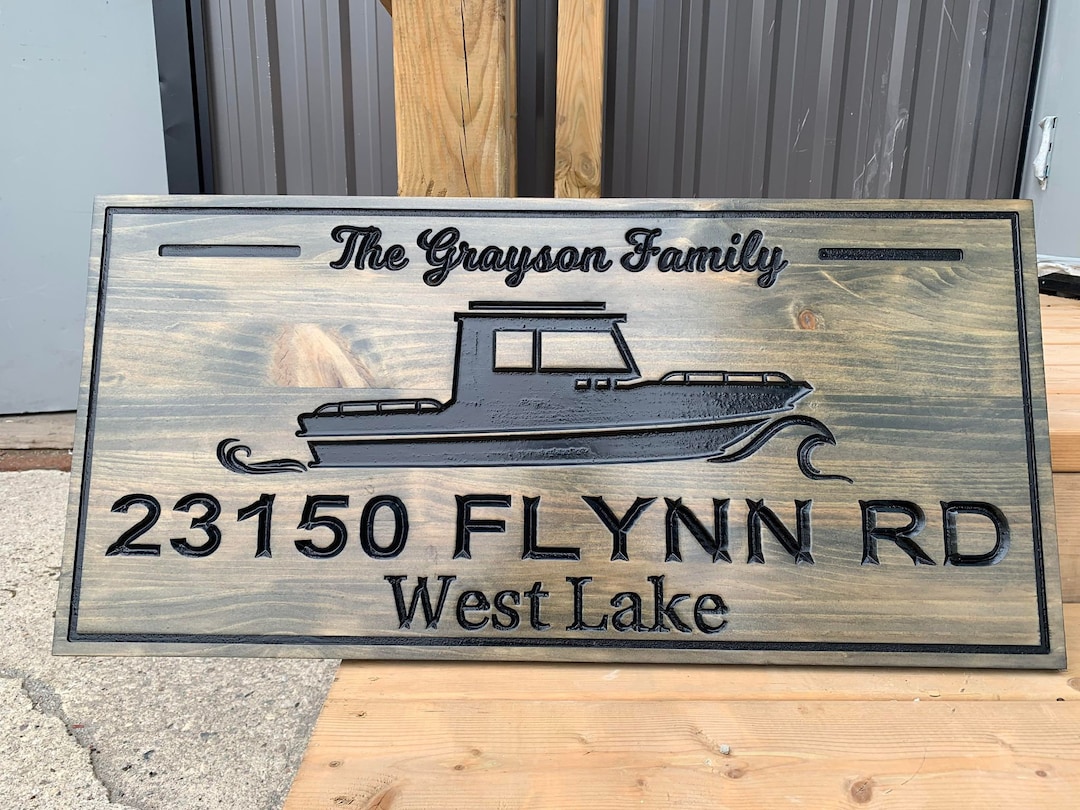 Personalized Lake House Boat Sign for Cottage Address | Wood Lakehouse ...
