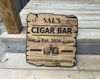 Personalized Wood Cigar Sign – Custom Cigar Lounge Sign – Engraved Wooden Man Cave Decor – Cigar Bar Gift for Him