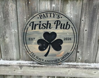 Wood Irish Pub Sign | Custom Outdoor Bar Decor | Personalized Wooden Wall Art | Engraved Plaque | Anniversary Gift | Free Shipping