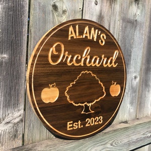 Custom Apple Orchard Sign | Custom Name Engraving | Personalized Orchard Sign | Engraved Wooden Sign | Wood Sign