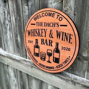 Custom Whisky and Wine Bar Sign for Anniversary Gift Personalized Whiskey and Wine Bar Sign For Home Bar Wall Art | Outdoor Pub Patio Decor image 3