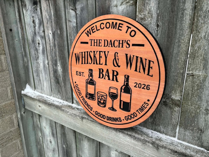 Custom Whisky and Wine Bar Sign for Anniversary Gift Personalized Whiskey and Wine Bar Sign For Home Bar Wall Art | Outdoor Pub Patio Decor image 3