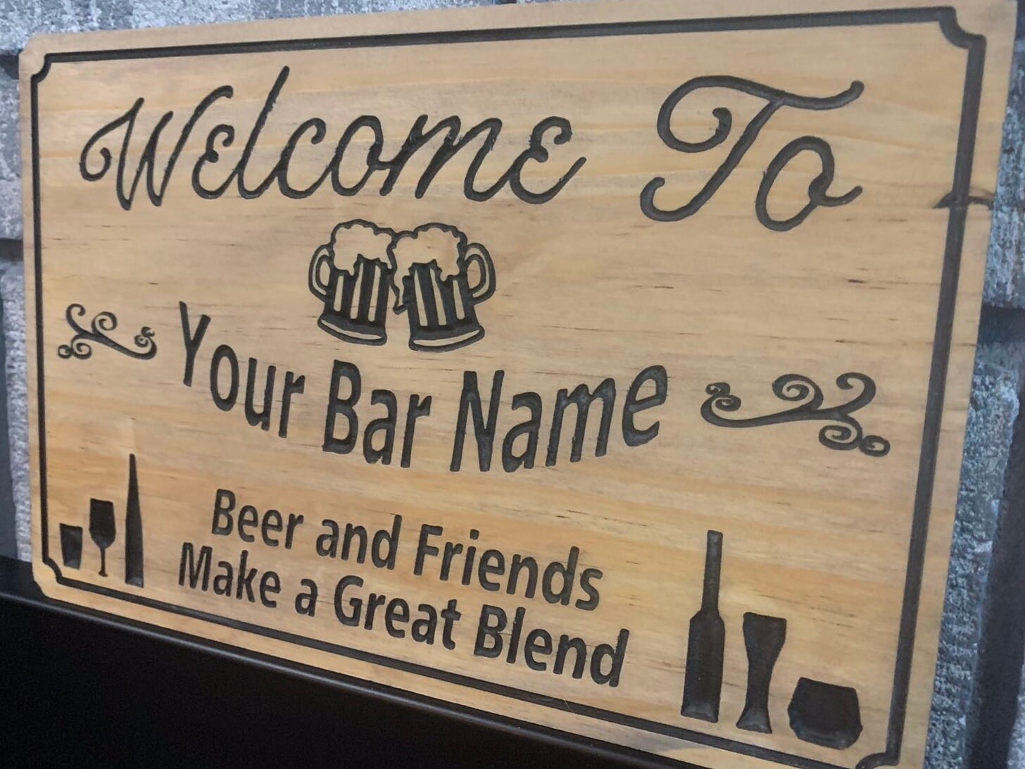 Wooden Outdoor Bar Sign, Custom Family Name Sign, Engraved Wood Sign ...