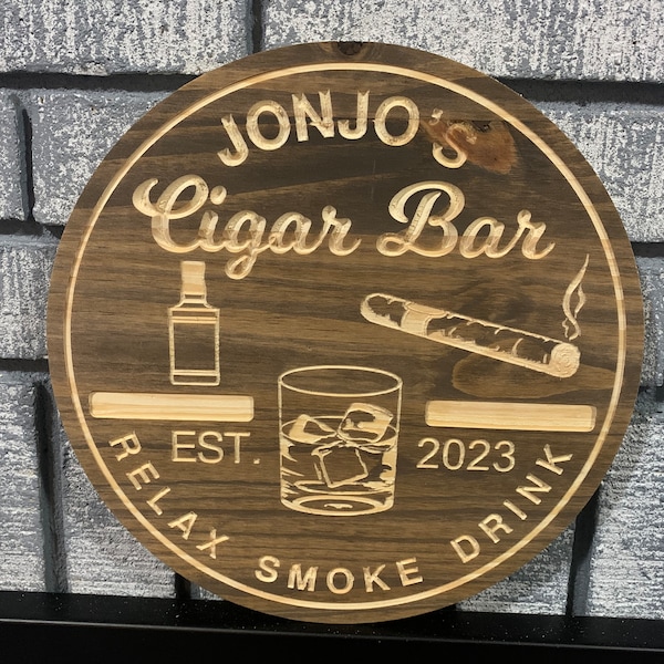 Outdoor Cigar Bar Sign | Custom Bar Engraving | Personalized Cigar Room Sign | Engraved Wood Sign | Carved Wooden Sign | Father's Day Gift |