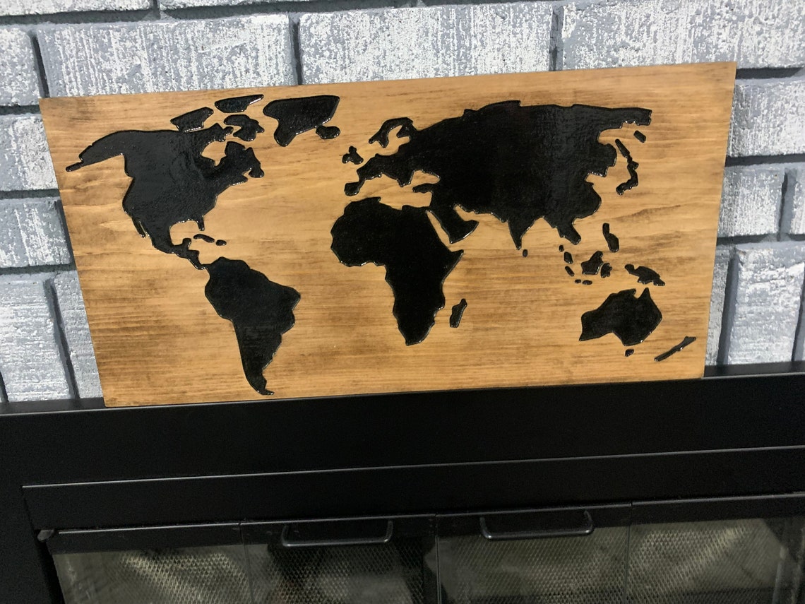 Engraved Wooden Map Rustic Travel Art World Map - Etsy