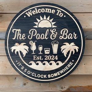 Custom Bar Sign | Pool Side Bar Personalized Wood Sign | Wooden Bar Sign | Custom Engraved Wood Sign