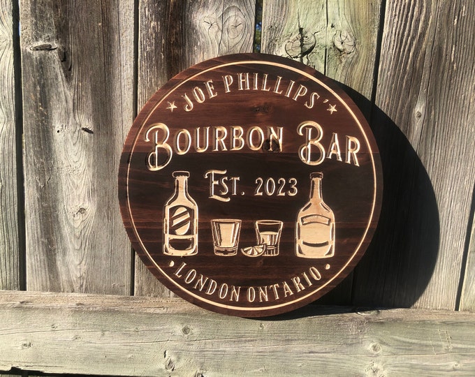 Custom Bar Sign | Personalized Wood Sign | Wooden Bar Sign | Custom Engraved Wood Sign Customizable Bourbon Bar sign, Engraved wooden sign