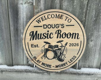 Personalized Music Room Sign, Custom Guitar Drum Wall Art, Man Cave Music Decor, Music Studio Sign Gift, Band Room Decor