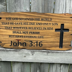 Bible Verse Sign | Christian Scripture Sign | God Wall Art | John 3:16 Bible Quote | Christian Wedding Gift | Wood Cross Decor