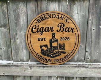 Personalized Cigar Bar Sign, Personalized Wooden Cigar Decor, Wood Wall Sign for Man Cave, Home Bar or Lounge Wall Art