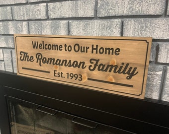 Personalized Family Name Sign, Welcome Sign, Wood Engraved Sign, Custom Sign,